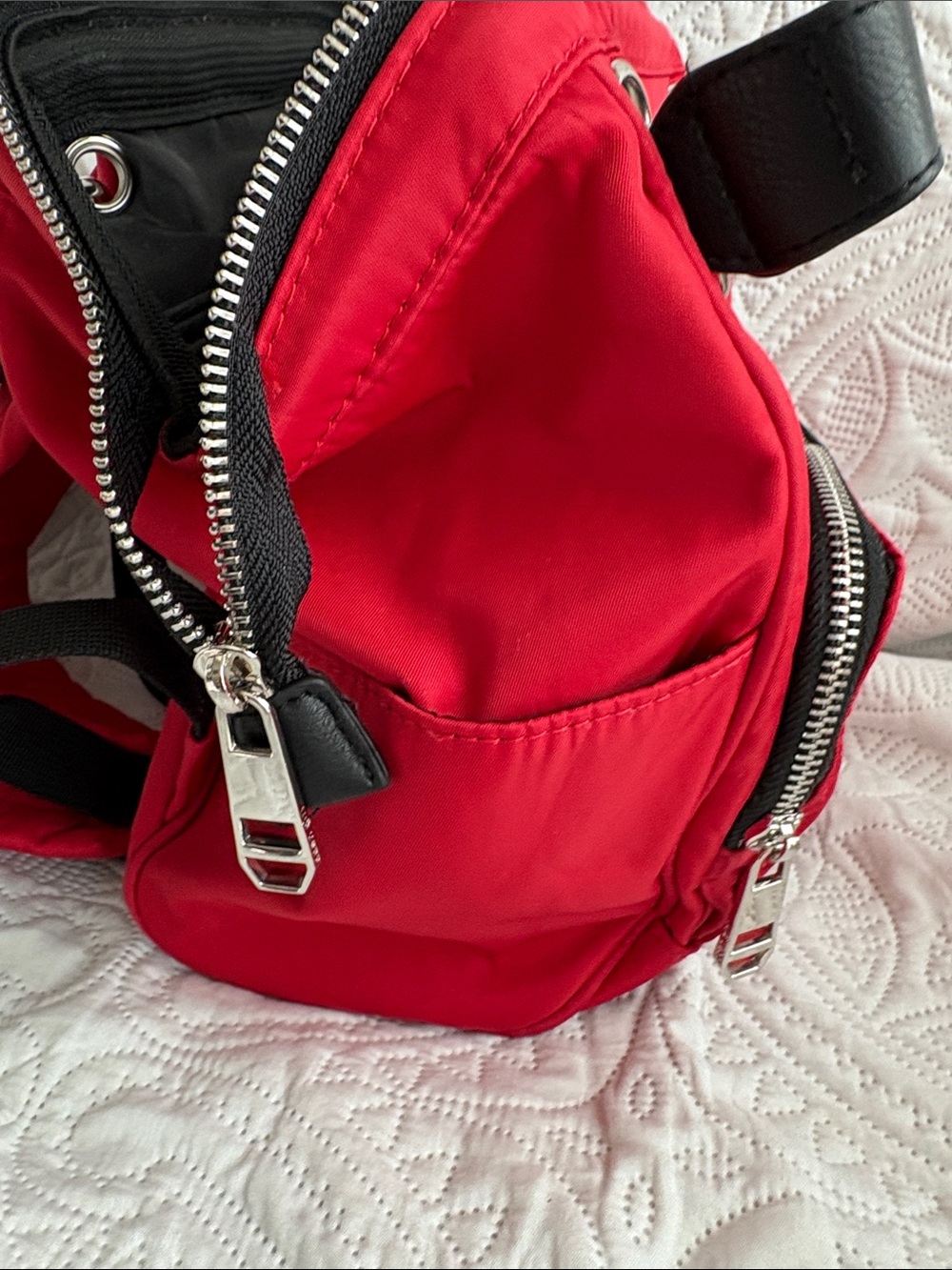 Madden Girl Red Nylon backpack purse with Black Trim - Picture 4 of 9